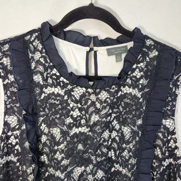 THE LIMITED Plus Sleeveless Ruffle Lace Top Size 2X Black/White Color LIKE NEW! - Picture 6 of 16